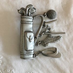 Vintage Pewter GOLF PIN Charm Brooch JJ